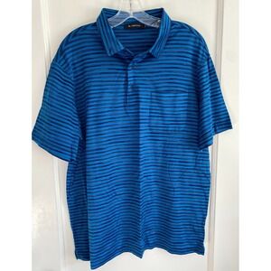 Bugatchi Polo Shirt Mens XL Blue Black Striped Mercerized Cotton JCF3505 Pocket